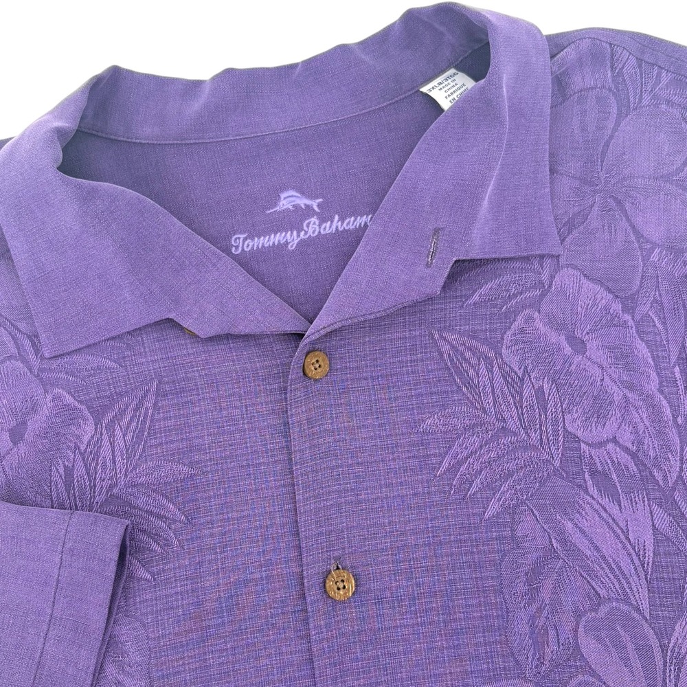 Tommy Bahama Mens 3XL Purple 100% Silk Floral Jacquard Short Sleeve Camp Shirt